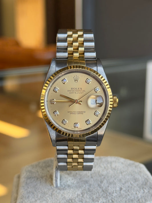 Rolex Datejust 36 16233G Champagne Diamond Dial Full Set Pre Owned