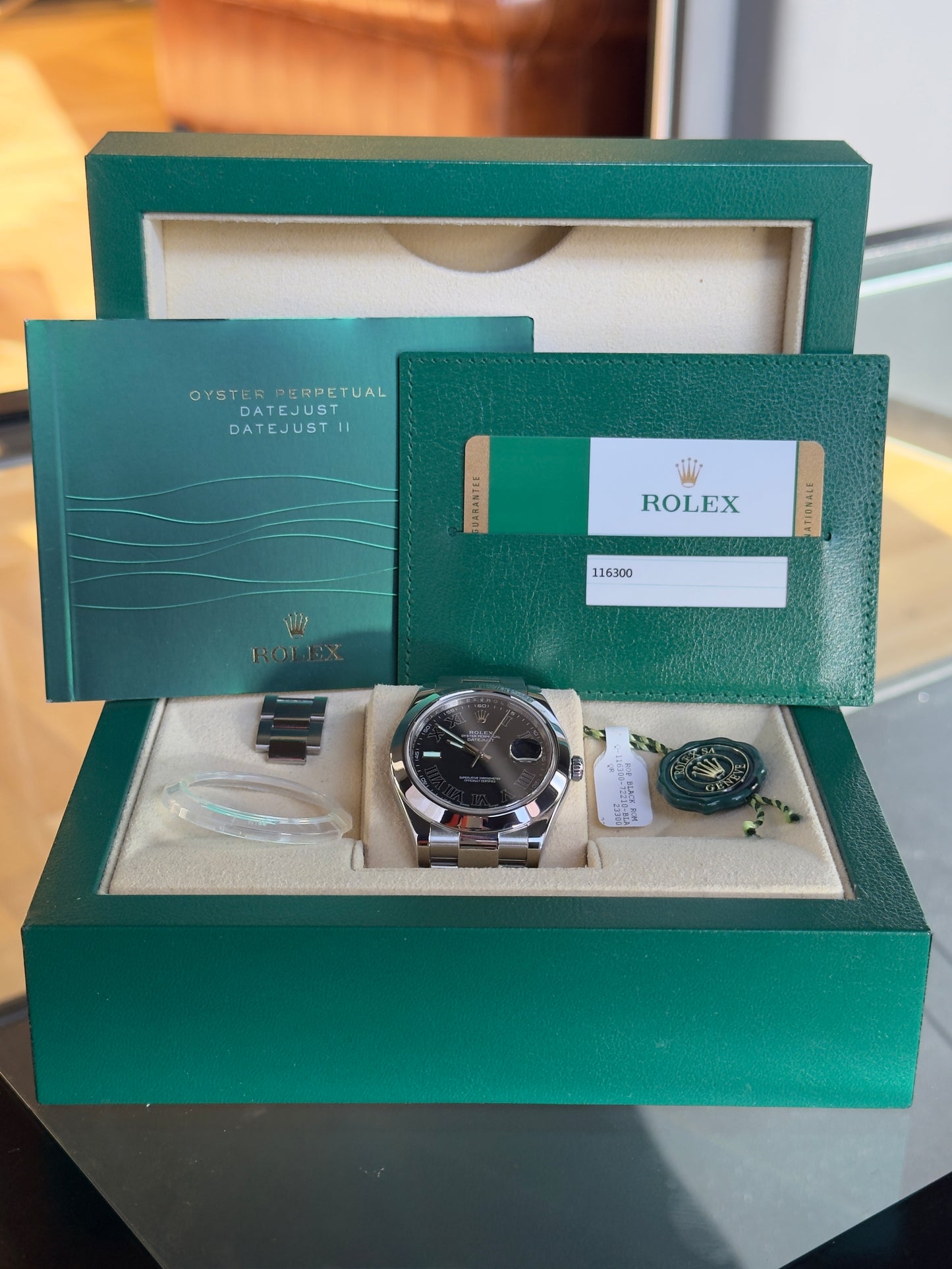 Rolex Datejust II 116300 Black Roman Dial Full Set Pre Owned