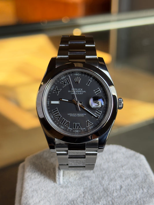 Rolex Datejust II 116300 Black Roman Dial Full Set Pre Owned