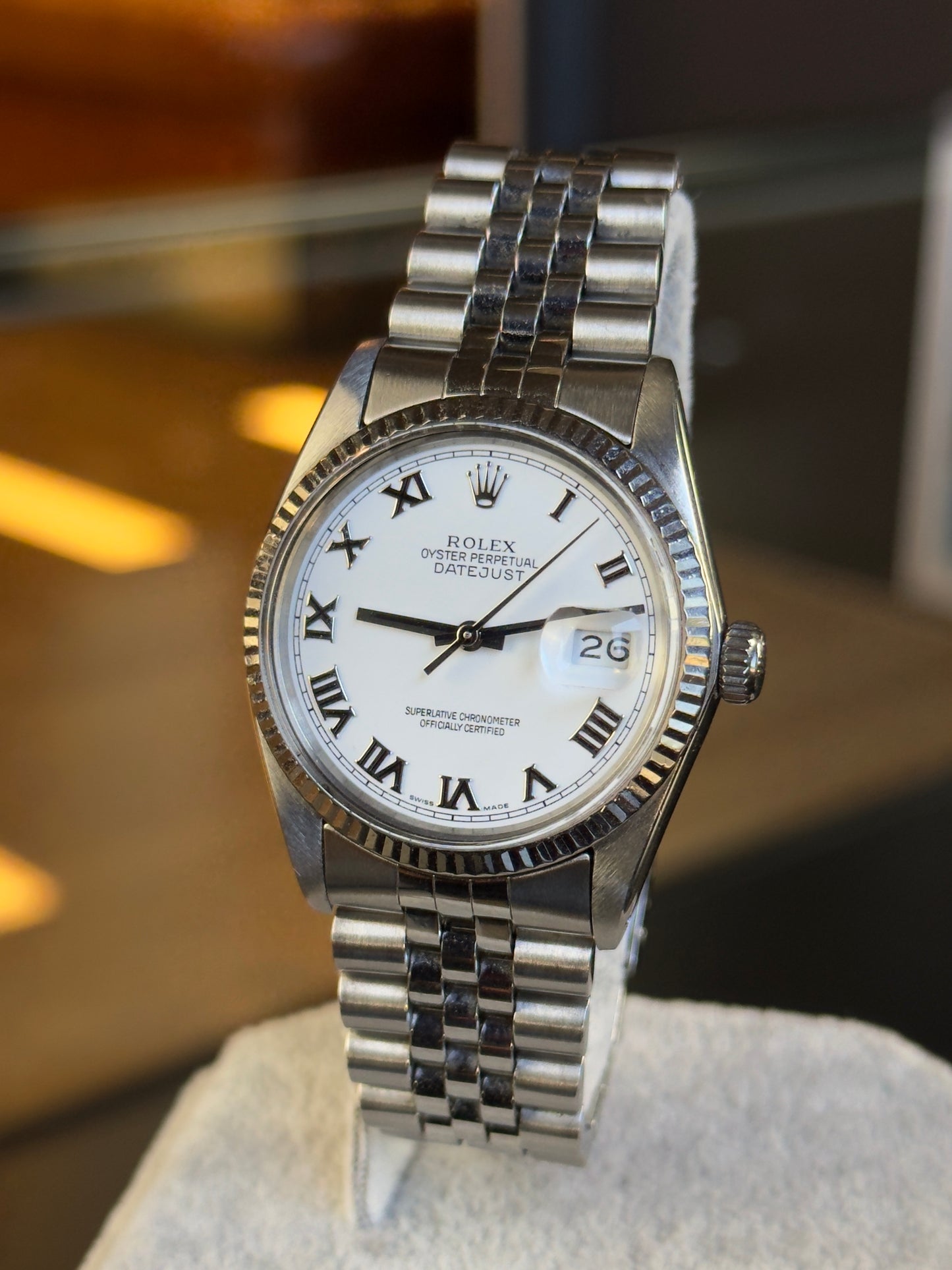 Rolex Datejust 36 16014 White Roman Track Dial